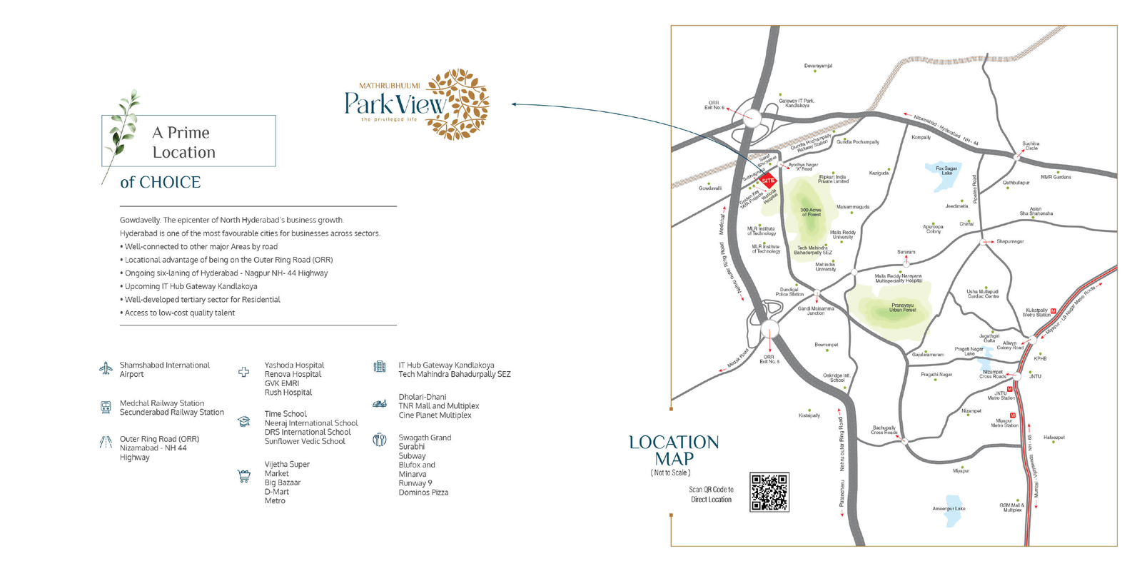 Park View location map showing Gowdavalli and Hyderabad connectivity
